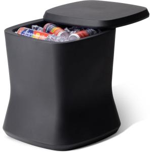 Coast Modern Outdoor Side Table Cooler- 2 in 1 Patio Decor Storage Table & Ice Chest – 25 QT – White, Gray, Sand, Stone Blue, Black(Black)