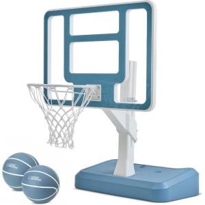 Coast Modern Pool Basketball Hoop with Adjustable Height – Poolside Basketball Hoop with Weighted Base, Premium Acrylic Backboard, & 18″ Steel Rim